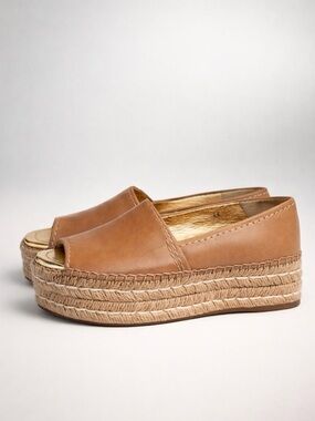 Prada leather Slip-on Espadrilles, peep toe, flatform, 36, light tan,